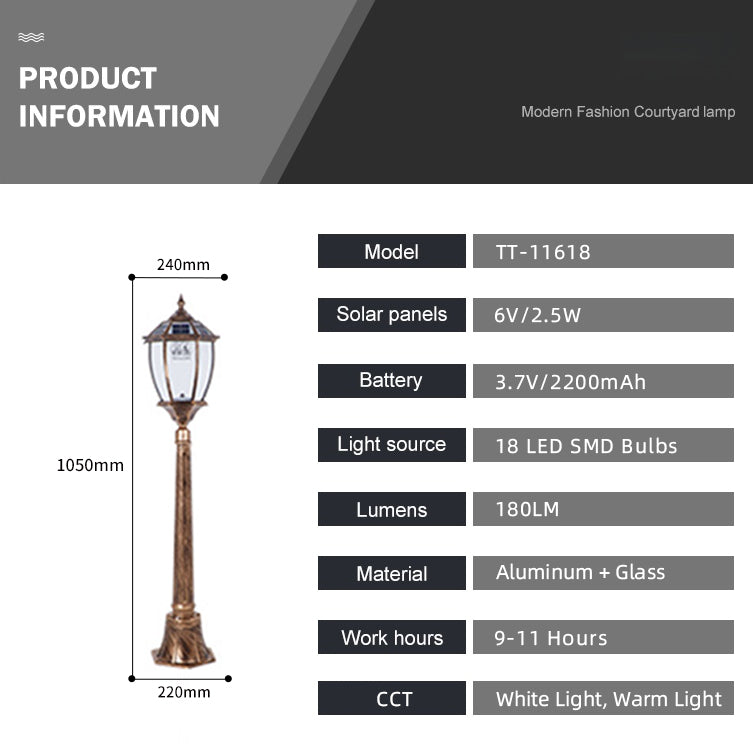 SolarWay Copperwick  – Solar Post Light Bronze Finish 165cm (Pole Sold Separately)