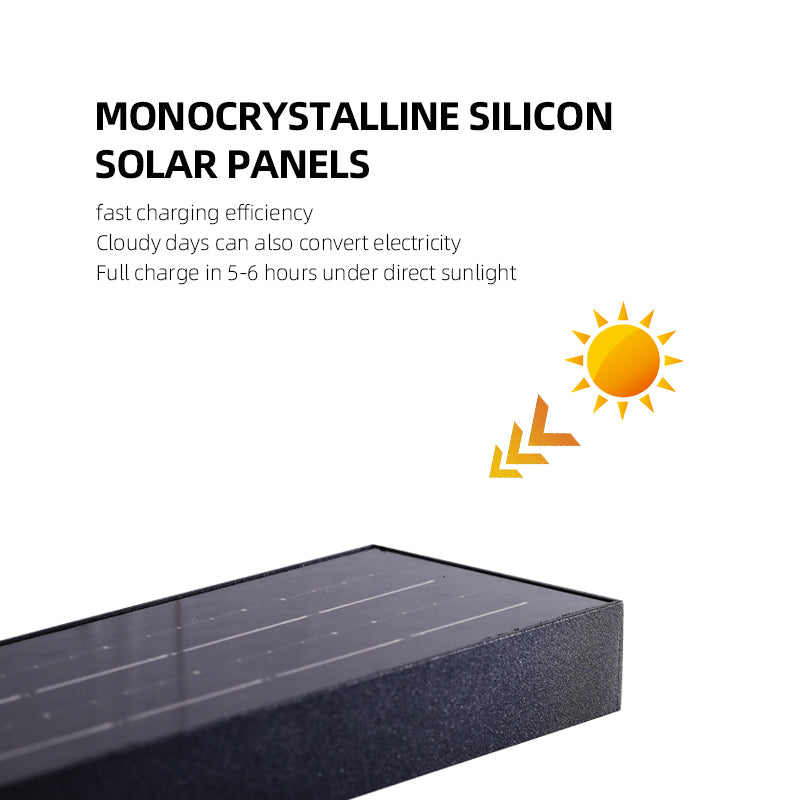 Monocrystalline silicon solar panel with text on a white background