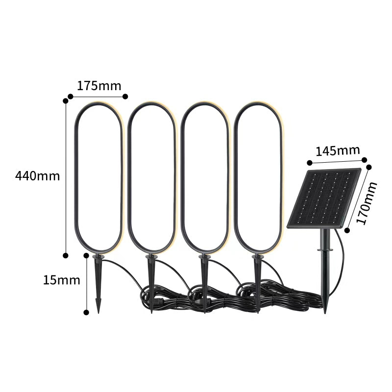 LumaOval – Streamlined Aluminum Solar Light (4 Oval Rings on One Line) DC0586W