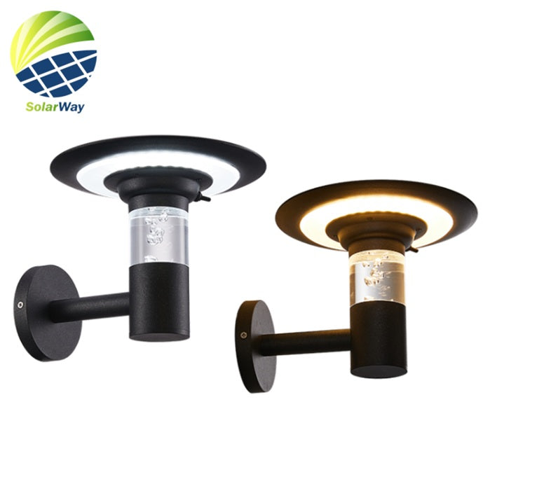 Two solar wall lights with 'SolarWay' logo on a white background