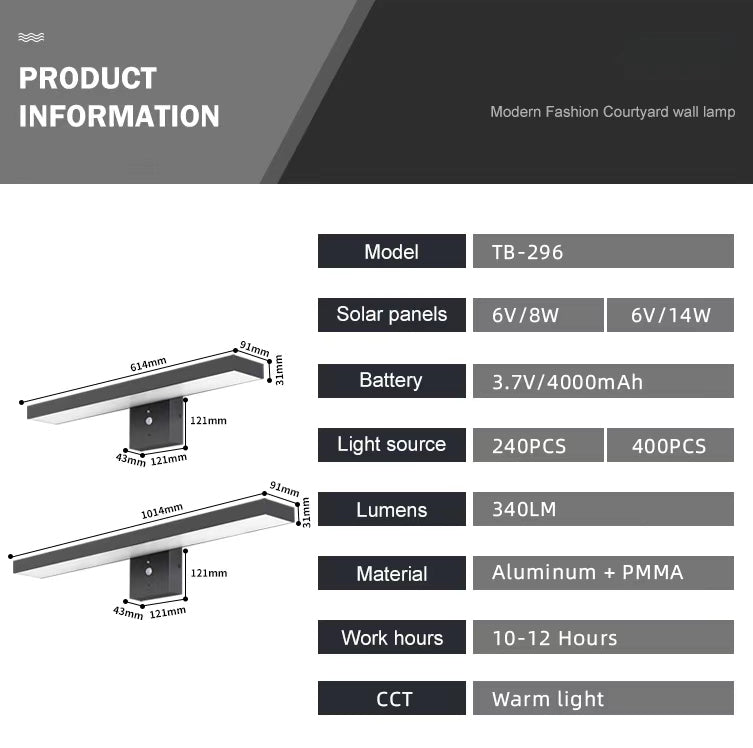 Aurora Rectangular Solar Wall Light TB-296