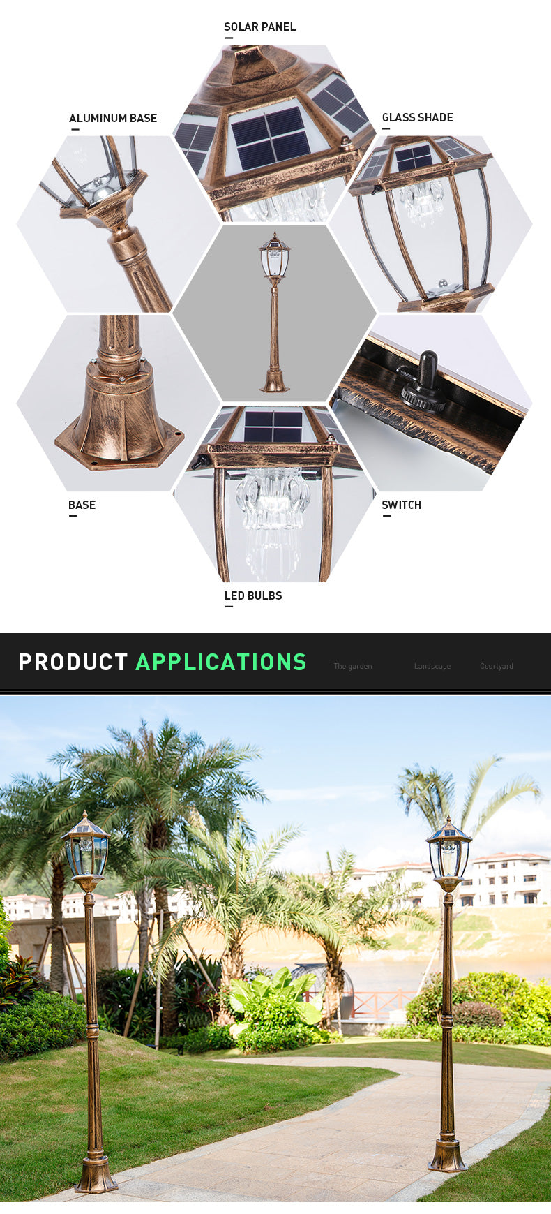 SolarWay Copperwick  – Solar Post Light Bronze Finish 165cm (Pole Sold Separately)